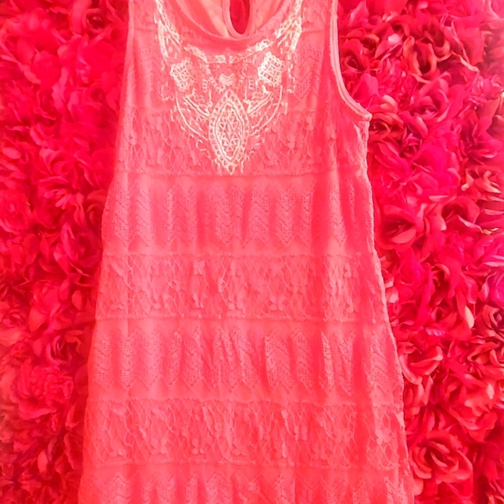 Xhilaration Girls Coral & Turquoise Maxi Dress with keyhole in back Size 10